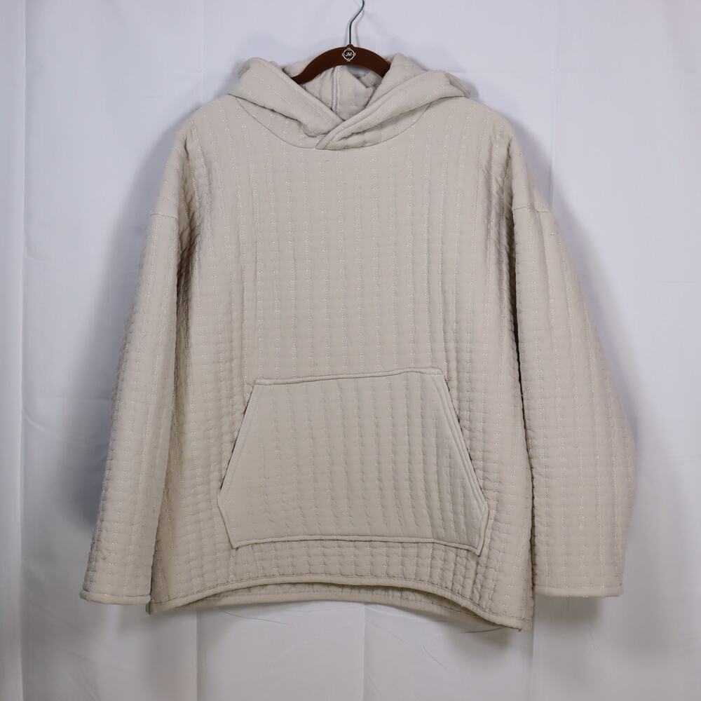Handmade Upcycled Quilt Hoodie Cream Textured Cottagecore‎ Slow Fashion L